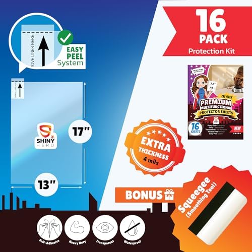 16Pack - Clear Wall & Door Protector from Dog Scratching - Anti Cat Couch Guard Plastic Sheets, Furniture Self-Adhesive Removable Sticky Tape, Transparent Thick Sofa Scratch Deterrent Frame Cover Film