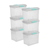 Sterilite Large Nesting ShowOffs, Stackable Small Storage Bin with Latching Lid and Handle, Plastic Container to Organize Office Files, Clear, 6-Pack