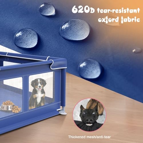 Dog Playpen 42 × 42 Inch, Puppy PlayPen with Gate for Puppies, Small and Medium Dogs, Pet PlayPen for Outdoors & Indoors, Tear Resistant Fabric. Blue
