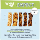Pawstruck Natural 5-7” Beef Collagen Braids for Dogs – Long-Lasting Rawhide & Bully Stick Alternative, with Chondroitin & Glucosamine – 5 Pack