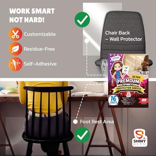 16Pack - Clear Wall & Door Protector from Dog Scratching - Anti Cat Couch Guard Plastic Sheets, Furniture Self-Adhesive Removable Sticky Tape, Transparent Thick Sofa Scratch Deterrent Frame Cover Film