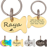Anavia Cat Head & Fish Shape Pet ID Tags, Personalized Funny Icon Design Cat Name Tag, Customized Gold Plated Glossy Stainless Steel Black Rainbow Cat Dog Collar Tag (Small, Fish Shape, Gold)