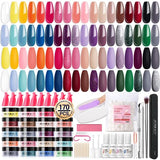 AZUREBEAUTY 170Pcs Dip Powder Nail Kit Starter 36 Colors Pink Red Purple Spring Summer Dipping Powder with Base/top Coat Activator Dip Liquid Set + Nail Removal Accessories Set for Gift