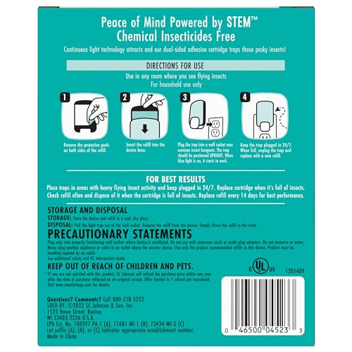 STEM Light Trap, Attracts and Traps Flying Insects, Emits Soft Blue Light, Starter Kit with 2 Light Traps and 2 Refills