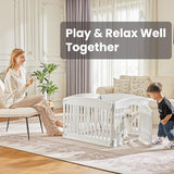 Sweetcrispy Plastic Dog Playpen - 4-Panel 24" Expandable & Durable Pet Fence for Medium Dogs - Indoor & Outdoor Portable Puppy Playpen with Secure Locking Door, White