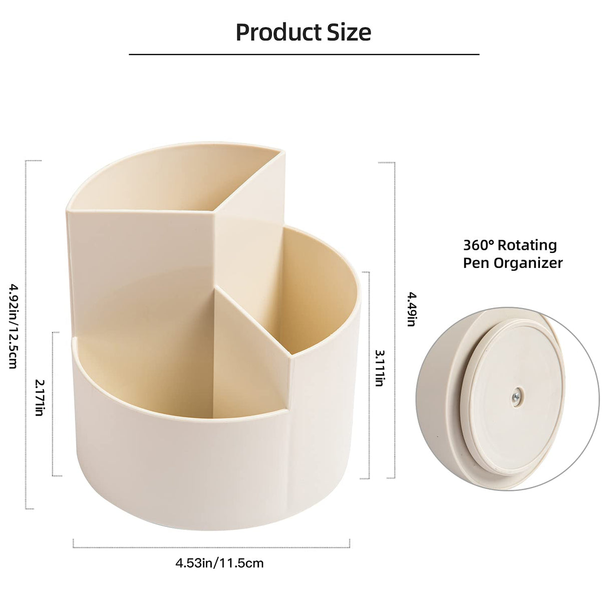 Desk Pencil Pen Holder, 3 Slots 360-Degree Spinning Organizers, Desktop Storage Stationery Supplies, Cute Cup Pot for Office, School, Art Supply, Kids - White