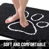 Smiry Dog Door Mat for Muddy Paws, Absorbent Dirt Trapper Non Slip Quick Dry Washable Chenille Mat for Mud Dogs, Entry Rug for Indoor and Outdoor (70x24 Inches, Black)