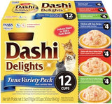 INABA Dashi Delights for Cats, Shredded Chicken with Bonito Flake Broth, 2.5 Ounce Cup, 12 Cups Total, Tuna Variety