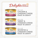 Purina Fancy Feast Delights with Cheddar Grilled Chicken, Turkey or Whitefish and Cheddar Cheese Feast in Gravy Wet Cat Food Variety Pack - (Pack of 24) 3 oz. Cans