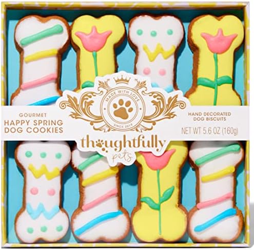 Thoughtfully Pets, Gourmet Dog Cookie Gift Set, Peanut Butter Flavored Crunchy Dog Treats in Bone Shape with Easter Designs, Set of 8