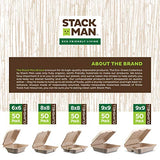 100% Compostable Square Paper Plates [50-Pack] - {PFAS-Free} - {BPI Certified} - [10 Inch] Heavy Duty, Eco-Friendly, Biodegradable Bagasse Dinner Plates - Natural Brown 10" Plate by Stack Man