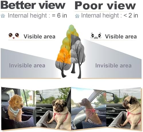 Youvee Dog Booster Car Seat,Interior Height 6 Inches Elevated Pet Car Seat for Small Dog up to 30 lbs,Dog booster for car Front/Back Seat,Safety,Comfortable,Fully Detachable and Washable(View Ⅰ-Black)