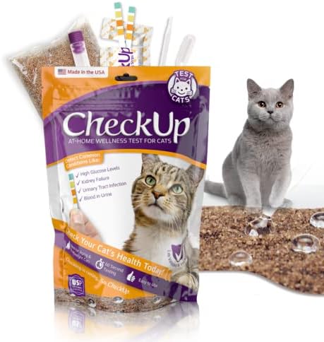 CheckUp at Home Wellness Test Kit for Cats | 2lb Hydrophobic Litter for Urine Collection, 2 Test Strips for the detection of the 4 most common health Indicators - pH, Protein , Glucose, Blood in urine
