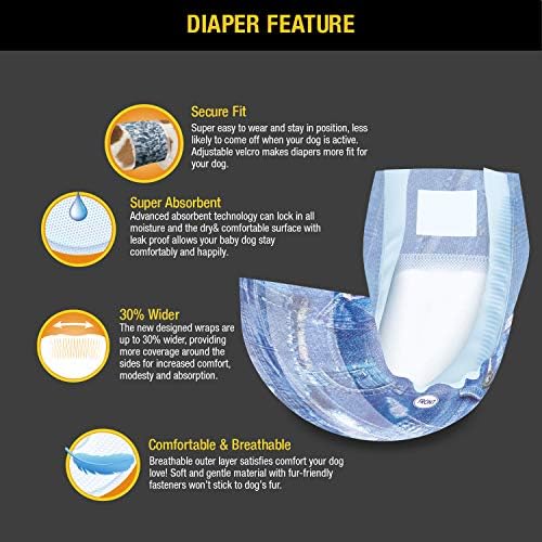 Dono Dog Diapers Male Disposable Male Dog Wraps, 24 Count Wider Doggie Puppy Diapers Male Belly Bands, Super Absorbent, Leak-Proof Fit, Excitable Urination, Incontinence, S