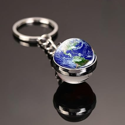 Keychains Luminous Planets Fashion Double-sided Crystal Pendant Key Ring Bags Key Chains Gifts Accessories (Earth)