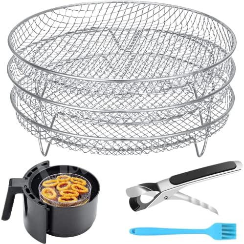 Air Fryer Accessories - Three Stackable Dehydrator Racks for Ninja, Instant Pot Vortex, COSORI, CHEFMAN, Gowise, Ultrean, Gourmia - 304 Stainless Steel Grill Rack Fits 4.2-5.8 QT Air Fryer, Oven