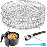 Air Fryer Accessories - Three Stackable Dehydrator Racks for Ninja, Instant Pot Vortex, COSORI, CHEFMAN, Gowise, Ultrean, Gourmia - 304 Stainless Steel Grill Rack Fits 4.2-5.8 QT Air Fryer, Oven
