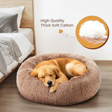 DUMOS Calming Donut Cat & Dog Bed for Medium Dogs, Machine Washable Cuddle Warming Cozy Fluffy Faux Fur Plush Round Dog Bed, Anti-Anxiety Waterproof Anti-Slip Pet Bed, Brown, 24×24×8 Inches