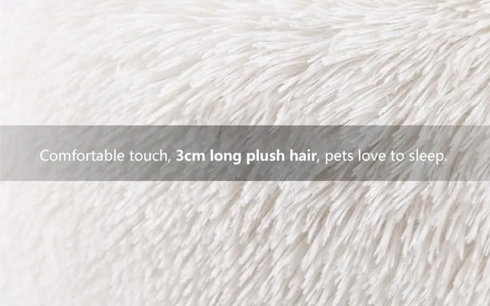 White Faux Fur Cat & Dog Beds 20 inches - Washable Dog Beds for Small Medium Dogs, Anti-Anxiety, Round Plush, Fluffy Thick Bottom