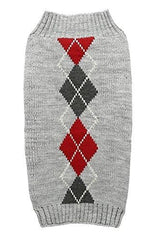 Grey Argyle Knit Pet Sweaters Clothes for Medium Dogs, Classic Gray X-Large (XL) Size