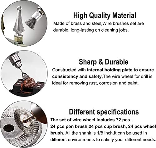 Rocaris 300 Pack Wire Brushes Set, Steel Wire Wheels Pen Brushes Set Kit Accessories for Rotary Tool