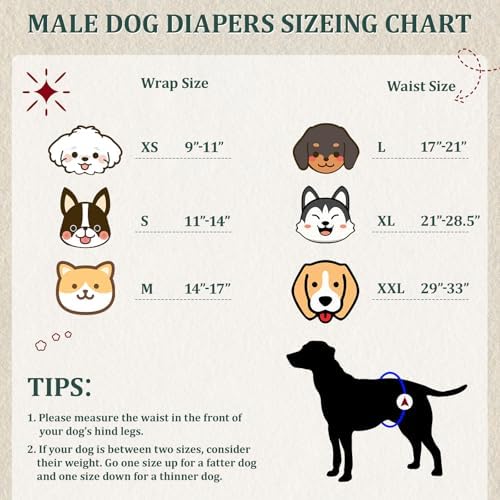 Reusable Dog Diapers Male, Premium Washable Belly Bands for Male Dogs Extra Small, Pack of 5, High Absorbing Male Dog Wraps for Doggie & Puppy in Incontinence or Excitable Urination and Training(XS)