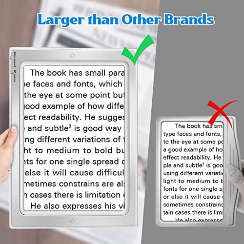 Magnifying Glass for Reading, 10"x 6" Large Lightweight Magnifier with 50 Bright LED Lights Provide Full Book Page Viewing Area Evenly Lit Perfect for Low Vision Person and Seniors Silver