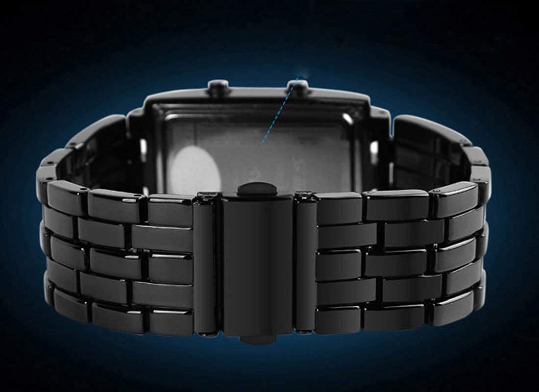 Reginald Fashion Mens Binary Sports Watch Digital LED Matrix Waterproof Outdoor Casual Black Bracelet Blue Backlit Men's Square Watch (Black)