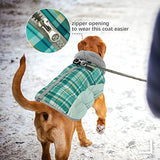 FUAMEY Dog Winter Coat - Jacket with Built-in Harness, Padded Vest for Cold Weather, Reflective Clothes for Small to Large Dogs, Green Plaid