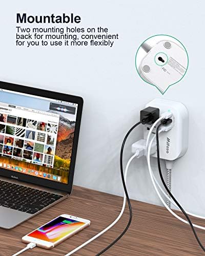 Flat Plug Power Strip with USB Ports - 10FT Extension Cord with 3 Outlets and 3 USB Charging Ports, Wall Mount, No Surge Protection for Cruise Ship Travel, Desk Accessories for Dorm Room Essentials