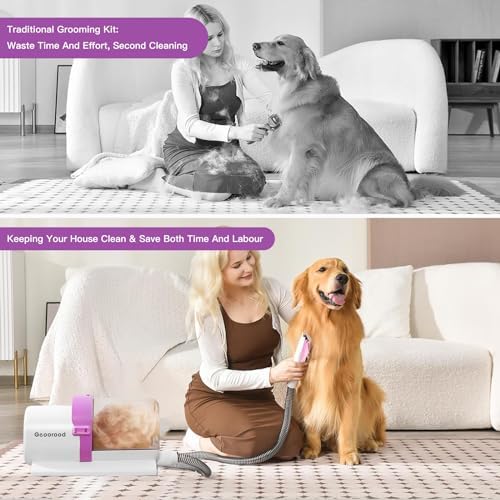 Dog Hair Vacuum & Grooming Kit 2.5L Large Capacity, Pet Grooming Vacuum with Clipper, Ideal for Shedding Dogs & Cats at Home Cleaning Tools - Purple/Pink