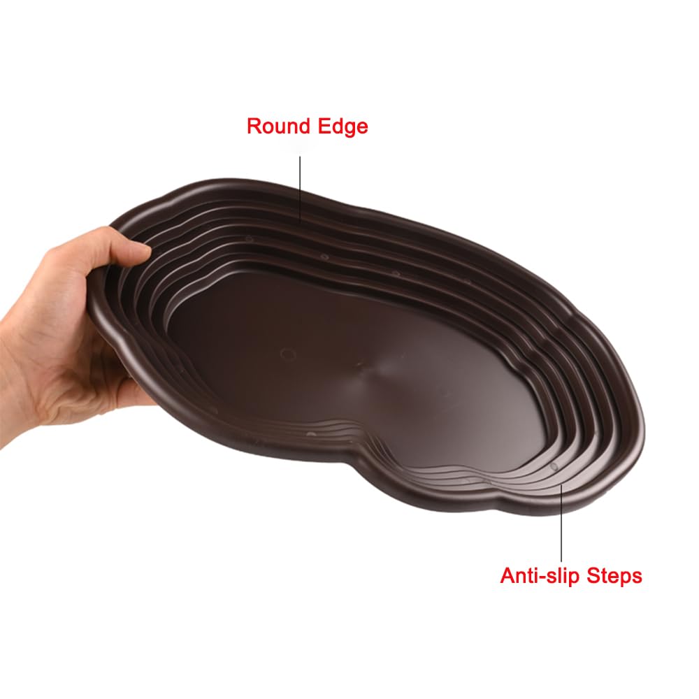 Flushbay Extra Large Reptile Bathing Pool Reptile Feeding Dish Water Bowl with Ramp Aquarium Ornament for Gecko, Snake, Turtle, Bearded Dragon, Lizard Bath(Black)
