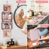 Travel Toiletry Bag for Women, Portable Makeup Cosmetic Bag with Hanging Hook, Travel Essentials 3 in 1 Packing Organizer Travel Bag for Accessories, Shampoo, Full-size Container, Toiletries