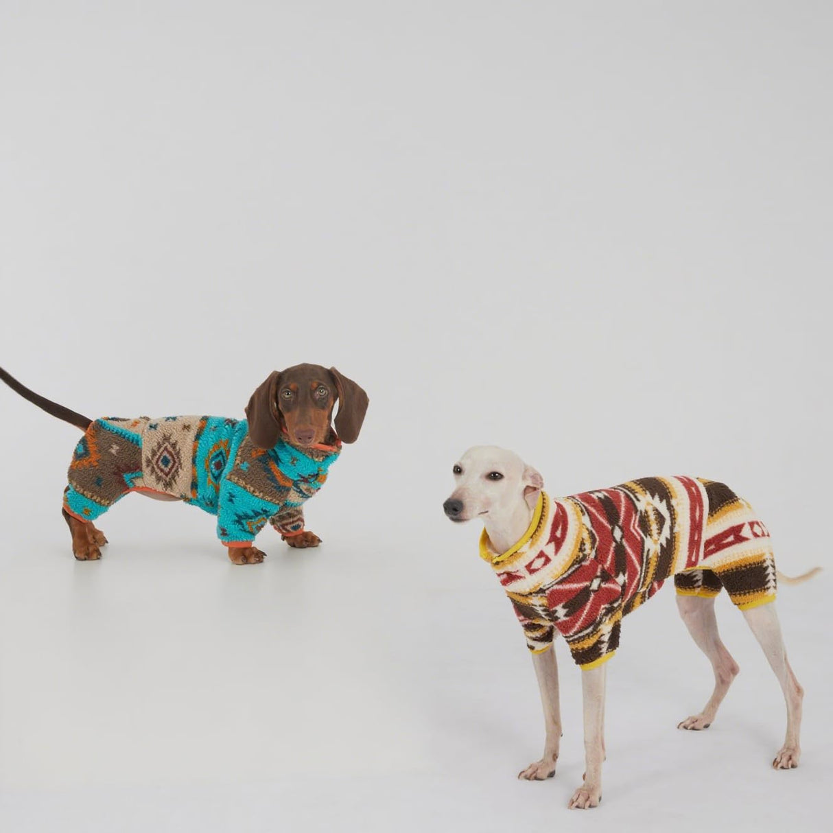 Whalemire Dog Pajamas for Dachshund,Boho Flannel 4-Leg Warm Winter Jumpsuit, Soft Fleece Dog Onesie for Small and Medium Dogs, Cozy Full Body Outfit for Wiener Dog (Blue, S(7-12lbs))