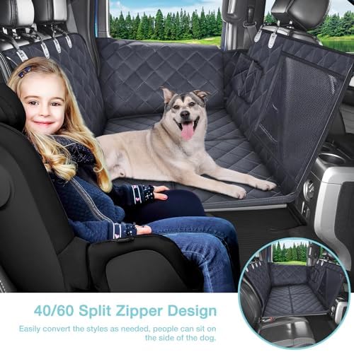 Truck Back Seat Extender for Dogs with Mesh Window,Sturdy Dog Car Seat Cover for Backseat with Door Protector,Waterproof Dog Hammock for Car Rear Seat Protector Fit Chevrolet,Silverado,RAM,GMC Trucks