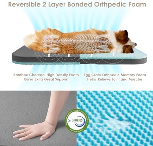 EHEYCIGA Foldable Human Dog Bed, Orthopedic Memory Foam Human Sized Dog Bed, Waterproof Pet Bed for People, Faux Fur Pet Couch for Adult, Grey, 72"x44"x11"