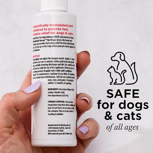 Wondercide Rescue - Eye Drops and Wash for Pets - Relief for Dogs and Cats from Allergies, Itchy Red Irritated Eyes, Discharge - with Pure Hypochlorous - 4 oz
