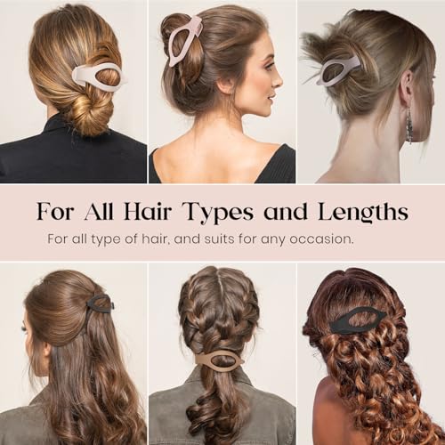 6 PCS Large Flat Hair Clips for Women Girls, French Concord Lay Down Hair Claw Clips for Thick Thin Hair, Comfortable Curved Flat Clips, Matte Non-slip Strong Hold Hair Accessories, Neutral