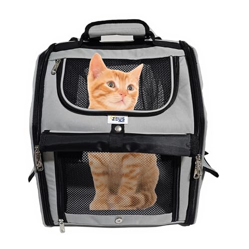 Zeus Urban Expandable Pet Backpack Carrier – Dog & Cat, Bonus 2 Collapsible Pet Bowls, Travel Bag with 4-Way Entry, Mesh Windows, Storage Pockets, Secure Zippers, Washable Cushion