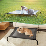 Elevated Dog Bed Small Dog Cot, Outdoor Raised Dog Bed with Supportive Teslin Recyclable Washable Mesh, Durable Pet Hammock with Non Slip Feet, Grey, 34 inches