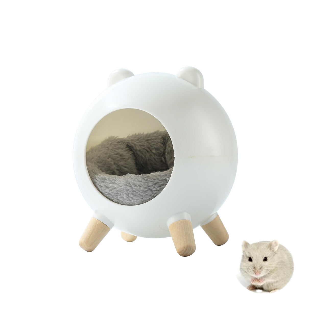 TUTU&LELE Hamster Hideout, Tiny House Hideout and Habitat, Space Elf Hiding Nest, Durable Hamster Bed with Round Thick Plush Pads, for Mice, Gerbils,Hamsters to Play, Sleep and Rest (White)