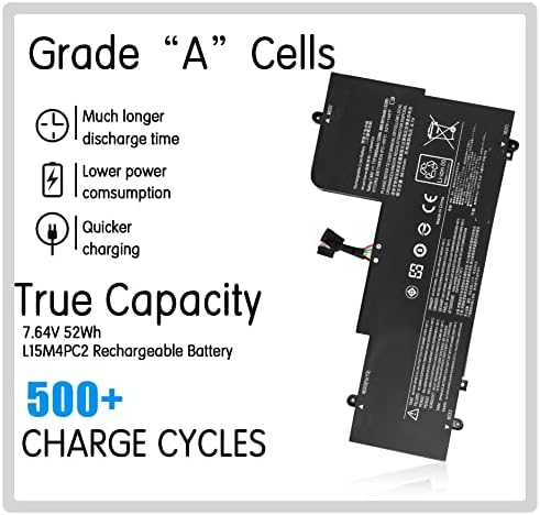 L15M4PC2 L15L4PC2 Laptop Battery Replacement for Ideapad Yoga 710 14 15 710-14ISK/141SK 710-11 710-14IKB 710-141KB 80V4 710-15IKB/151KB 710-15ISK/151SK Series Notebook 5B10K90778 53WH Laptop