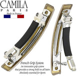 Camila Paris CP3029 French Hair Barrette Clip for Girls, Set of 2 White Rubberized Metal Clasp Strong Hold Grip Hair Clips for Women, No Slip Durable Styling Girls Hair Accessories, Made in France