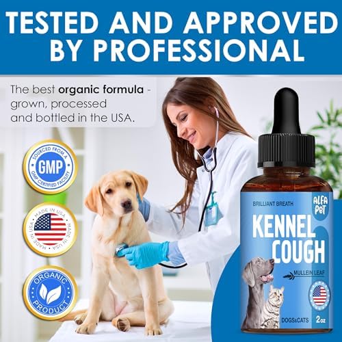 Dog Cough Treatment Liquid • Cat and Dog Cough Suppressant • Natural Supplement for All Breeds • Care for Breathing During All Life Cycle • Marshmallow Root + Mullein Leaf in The Composition • 2 Oz