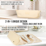 Hair Tools Travel Bag and Heat Resistant Mat for Flat Irons, Straighteners, Curling Iron, and Haircare Accessories, 2-in-1 design, with Interior Pockets, Portable Organizer