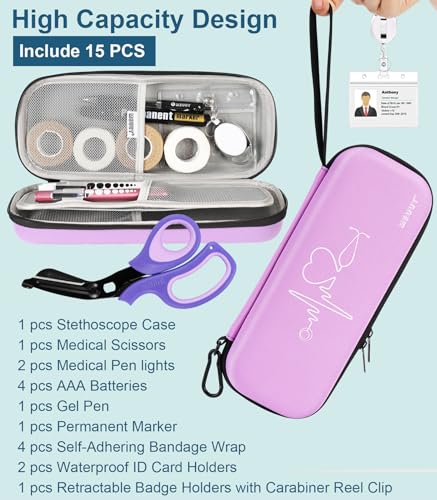 MEUUT 15 pcs Stethoscope Case Kit, Perfect Nurse Gift Include Stethoscope Case, Medical Scissors, Penlights with Batteries, Bandage Wraps, Badge Holders for Nurse Accessories for Work