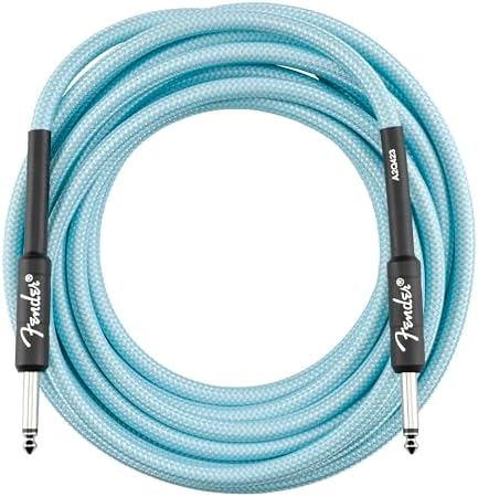 Fender Professional Series Tweed Instrument Cable, Guitar Cable, Guitar Accessories, Straight/Straight, Spiral Shielding for an Anti-Kinking Design, Daphne Blue, 15ft