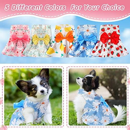 5 Pieces Dog Clothes Girl Dog Dresses Floral Puppy Dresses Pet Cat Princess Bowknot Clothes Cute Puppy Summer Outfits for Yorkie Female Cat Pets, 5 Styles(Cute Style,Medium)