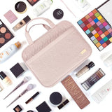 NISHEL Travel Toiletry Bag for women, Portable Hanging Organizer for Full-Sized Shampoo, Conditioner, Brushes Set, Makeup Accessories, Large Size, Pink