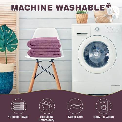 Chumia 4 Pack Dog Towels for Drying Large Microfiber Grooming Tools Absorbent Soft Bath Supplies with Embroidered Paw for Small Medium Pet Products(30 x 50 Inch,Purple)